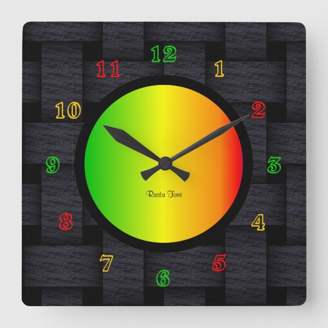 Rasta Time Quadratische Wanduhr (Vorderseite)