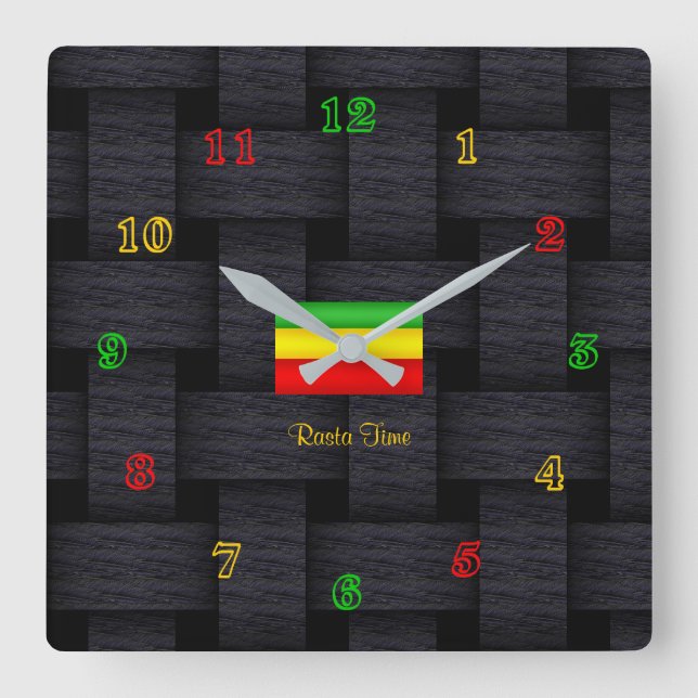 'Rasta Time Quadratische Wanduhr (Vorderseite)