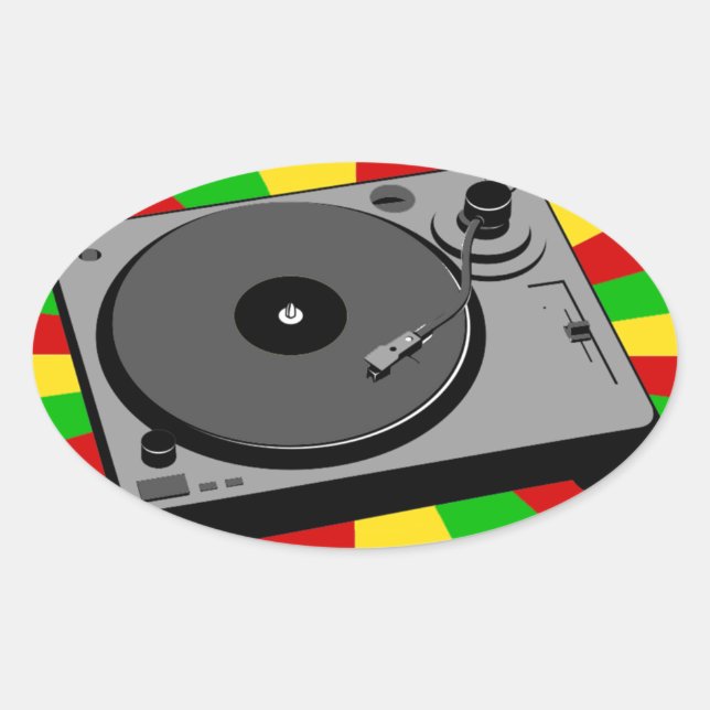 Rasta-Turntable Ovaler Aufkleber (Vorderseite)