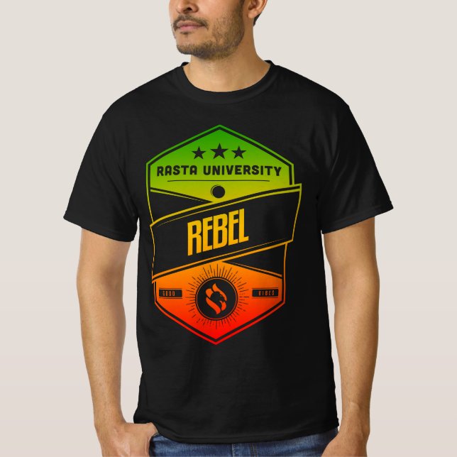 Rasta University Rebel Good Vibes Rasta Reggae T-Shirt (Vorderseite)