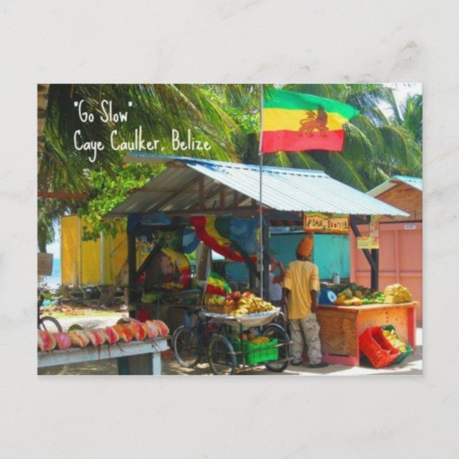 Rasta Veggie Stand in Caye Caulker, Belize Postcar Postkarte (Vorderseite)