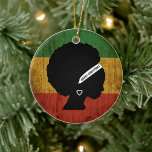 Rasta Woman Merry Christmas Keramik Ornament