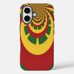 Rastafarben Thema: spiralförmig rot, grün und gelb iPhone 16 Hülle