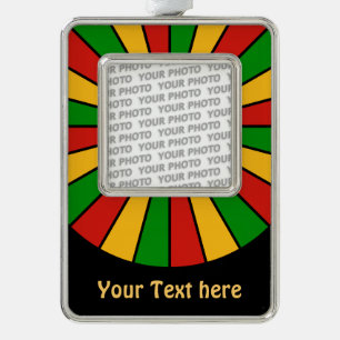 RASTAFARI FLAG BUTTON RAYS + Ihr Foto & Text Rahmen-Ornament Silber