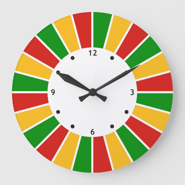 RASTAFARI FLAG BUTTON RAYS + Ihr Zeichen oder Mono Große Wanduhr (Vorderseite)