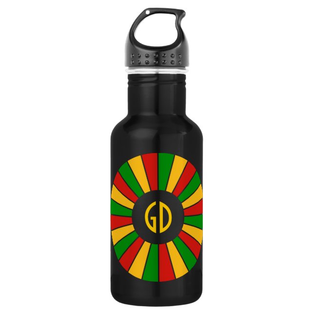 RASTAFARI FLAG BUTTON RAYS + Ihr Zeichen oder Mono Trinkflasche (Vorderseite)