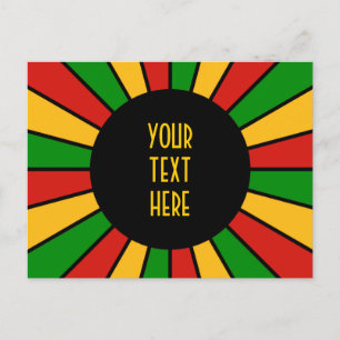 RASTAFARI FLAG BUTTON RAYS + Ihr Zeichen oder Text Postkarte