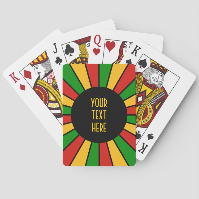 RASTAFARI FLAG BUTTON RAYS + Ihr Zeichen oder Text Spielkarten (Rückseite)