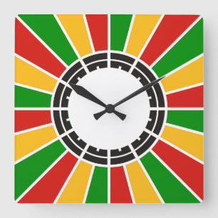 RASTAFARI FLAG BUTTON RAYS + your sign or monogram Quadratische Wanduhr