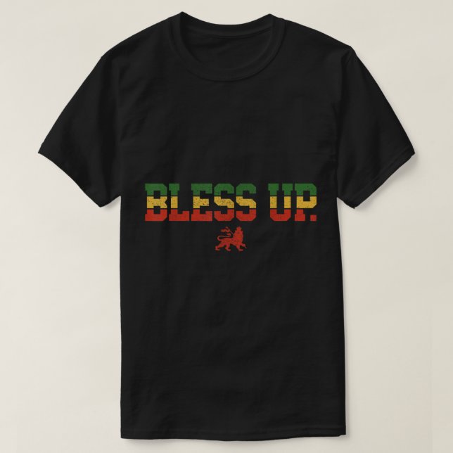 Rastafari Reggae Music Bless Up Dub Dancehall Rast T-Shirt (Design vorne)