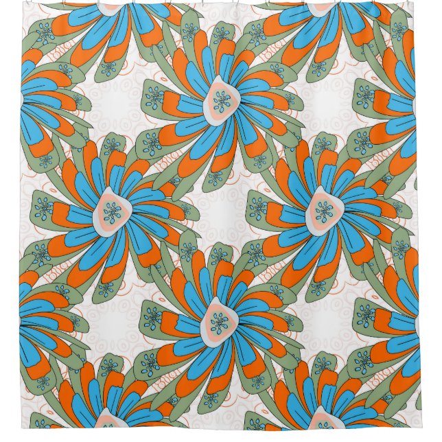 Raster Floral Abstrakt Textil Print Duschvorhang (Vorderseite)