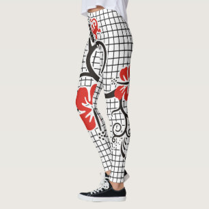 Raster, nahtlose Schwarz-Hibiskus-Dekoration Leggings