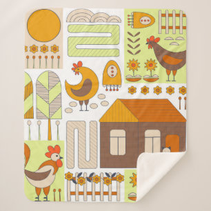 Raster und zwei Hühner, Eier, Blume, Haus, Zugmasc Sherpadecke