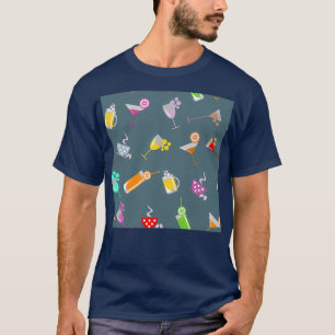 Rastermuster mit Cocktail-Glas-Bier T-Shirt