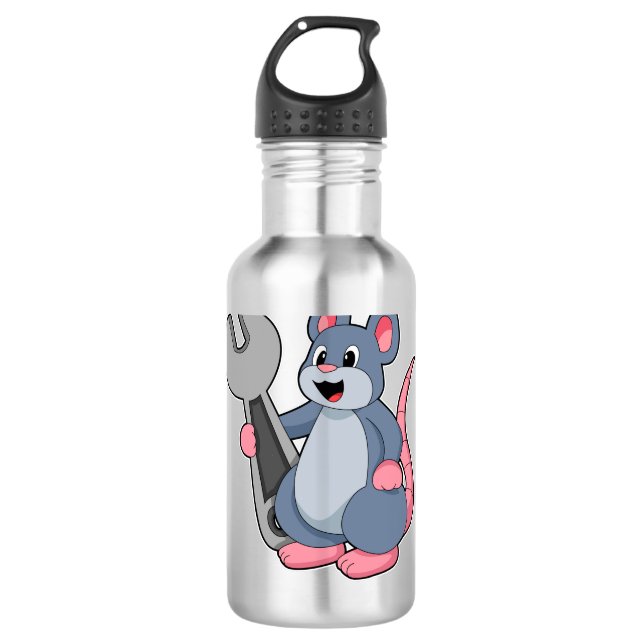 Rat als Mechaniker mit Wrench Edelstahlflasche (Vorderseite)