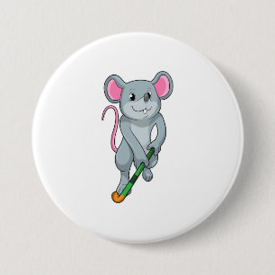 Rat auf Hockey mit Hockey-Fledermaus Button
