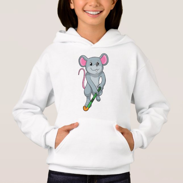 Rat auf Hockey mit Hockey-Fledermaus Hoodie (Vorderseite)