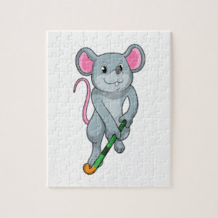 Rat auf Hockey mit Hockey-Fledermaus Puzzle