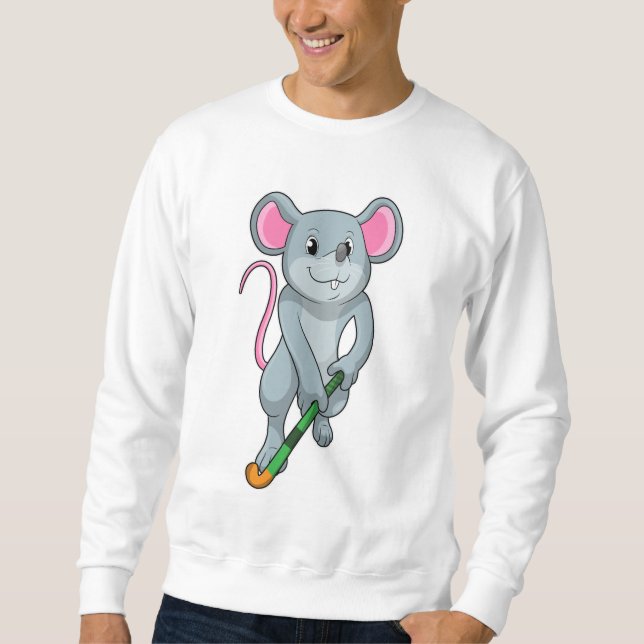 Rat auf Hockey mit Hockey-Fledermaus Sweatshirt (Vorderseite)