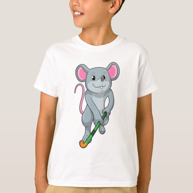 Rat auf Hockey mit Hockey-Fledermaus T-Shirt (Vorderseite)
