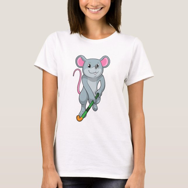 Rat auf Hockey mit Hockey-Fledermaus T-Shirt (Vorderseite)