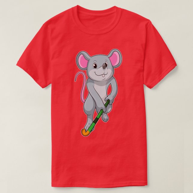Rat auf Hockey mit Hockey-Fledermaus T-Shirt (Design vorne)