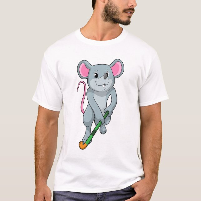 Rat auf Hockey mit Hockey-Fledermaus T-Shirt (Vorderseite)