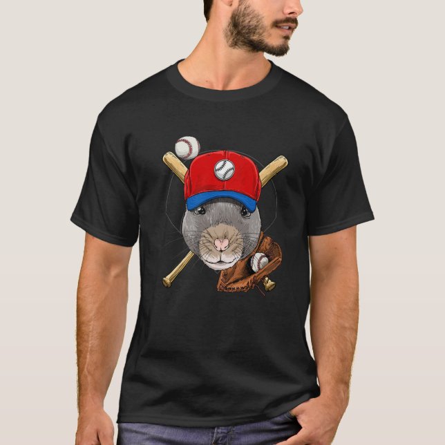 Rat Baseball Rat Lovers Baseball Player T-Shirt (Vorderseite)