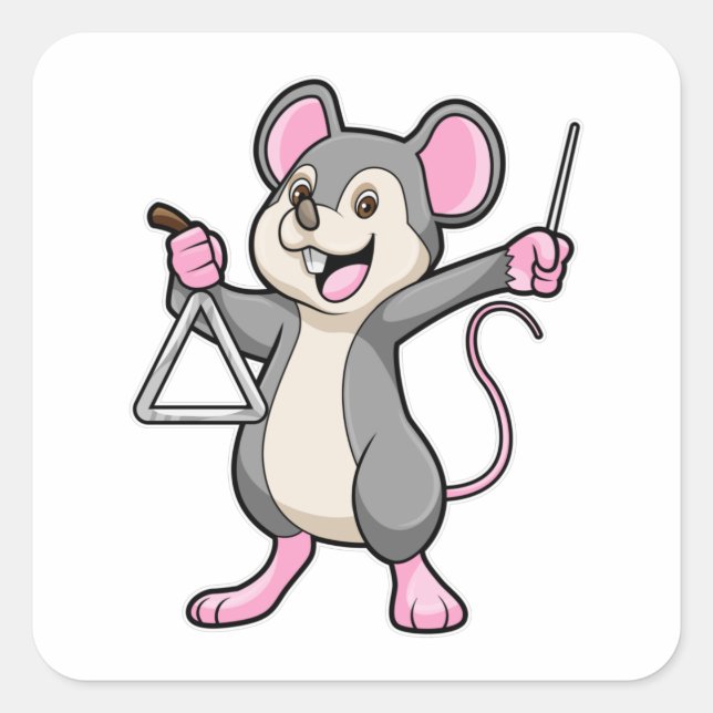 Rat bei Musik mit Triangel Quadratischer Aufkleber (Vorderseite)