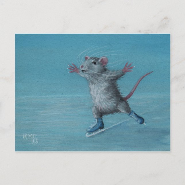 Rat Ice Skaten Blue Skate Postkarte (Vorderseite)