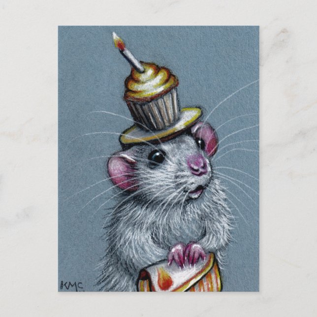 Rat in Cupcake Hat Postcard Postkarte (Vorderseite)
