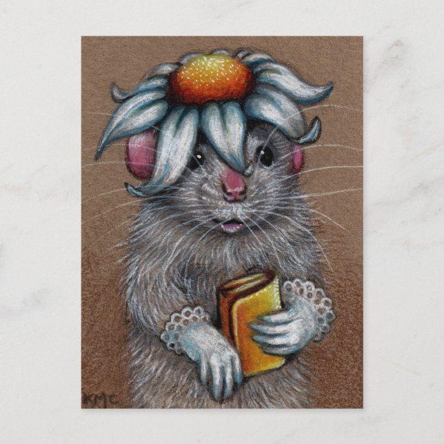 Rat in Daisy Hat und Lace Gloves Postcard Postkarte (Vorderseite)