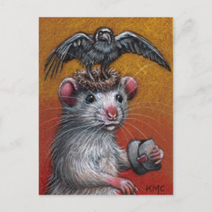 Rat in Raven Hat Postcard Postkarte