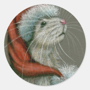 Rat in Santa St Nick Hat Weihnachtskleber Runder Aufkleber