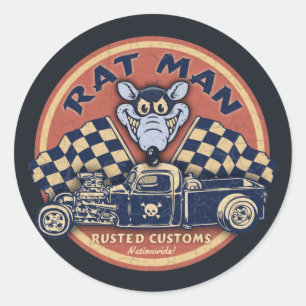 Rat Man Rusted Customs Runder Aufkleber