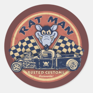 Rat Man Rusted Customs Runder Aufkleber