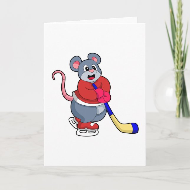 Rat mit Eishockey und Eishockeyschläger Karte (Vorderseite)