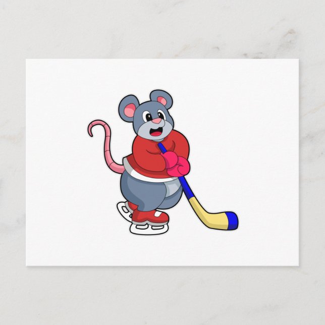 Rat mit Eishockey und Eishockeyschläger Postkarte (Vorderseite)