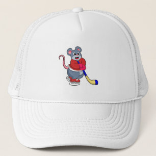 Rat mit Eishockey und Eishockeyschläger Truckerkappe