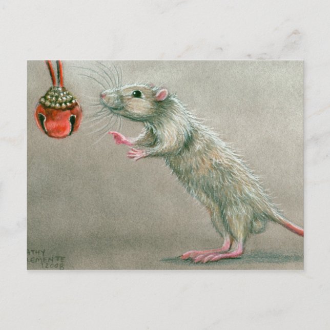 Rat mit roter Glocke Weihnachtskarte Feiertagspostkarte (Vorderseite)