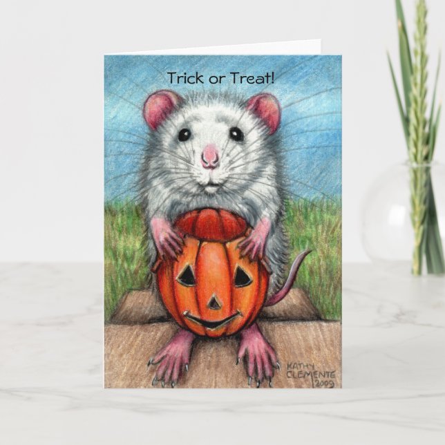 Rat Pumpkin Halloween Card, Trick oder Treat! Karte (Vorderseite)