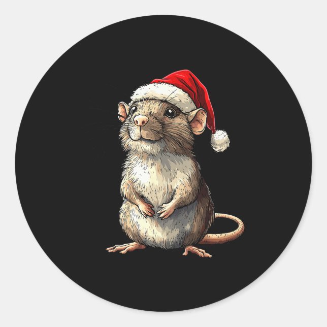 Rat Santa Hat Xmas Rat Lovers Boys Girls Christmas Runder Aufkleber (Vorderseite)