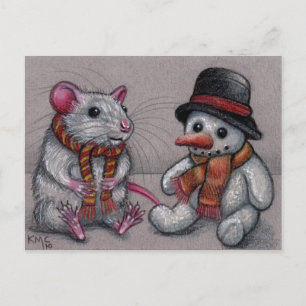 Rat Snowman im Schal Postcard Postkarte