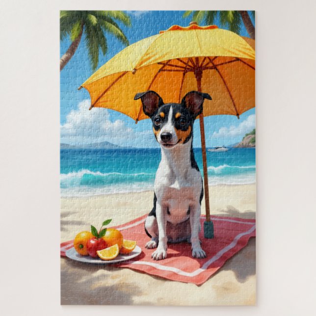 Rat Terrier Beach Relax Scene Puzzle (Vertikal)