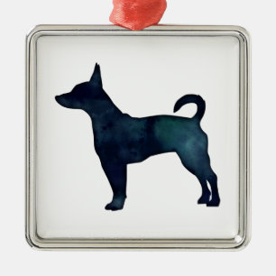 Rat Terrier Black Watercolor Silhouette Ornament Aus Metall