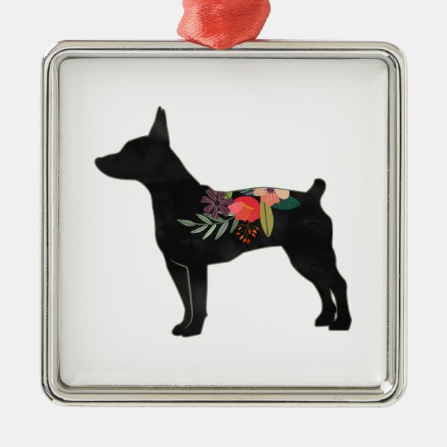 Rat Terrier CC Dog Boho Silhouette Ornament Aus Metall (Vorne)