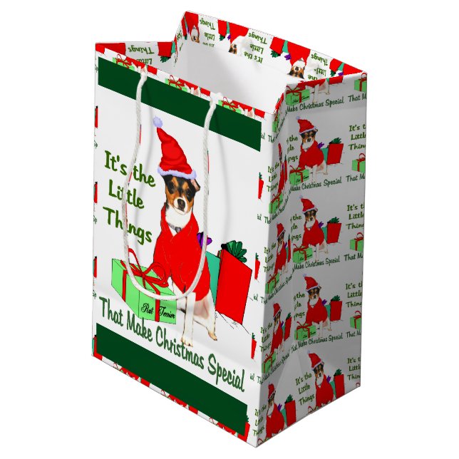 Rat Terrier Christmas Mittlere Geschenktüte (Rückseite Schrägansicht)