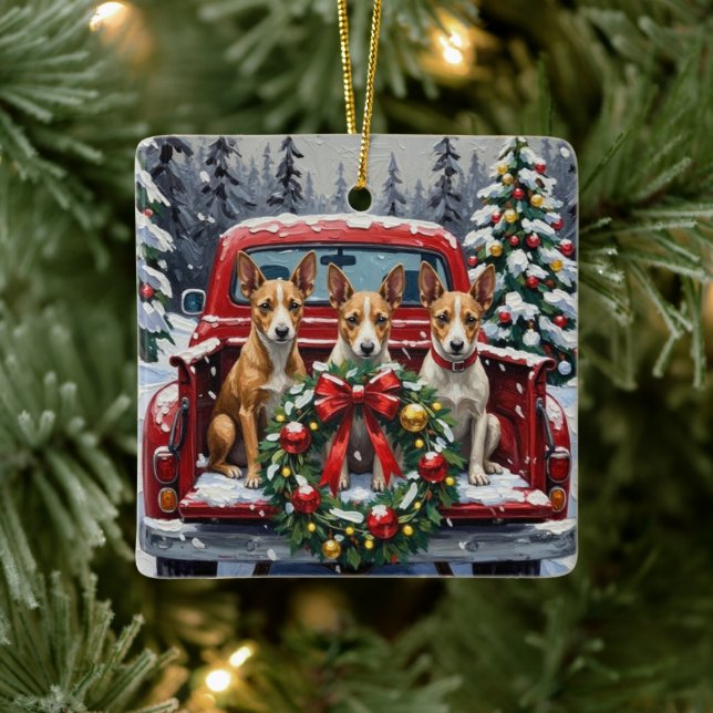 Rat Terrier Christmas Red Truck Holiday Keramikornament (Baum)