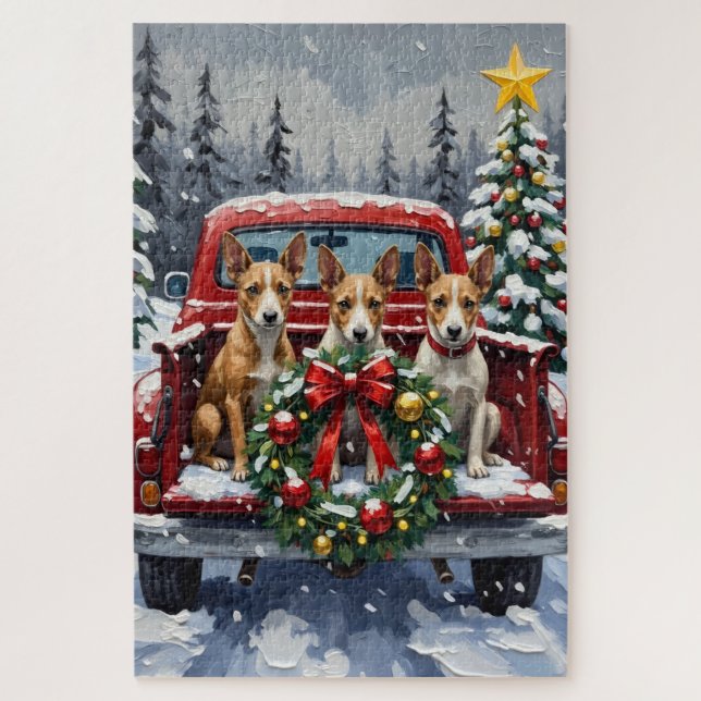 Rat Terrier Christmas Red Truck Holiday Puzzle (Vertikal)