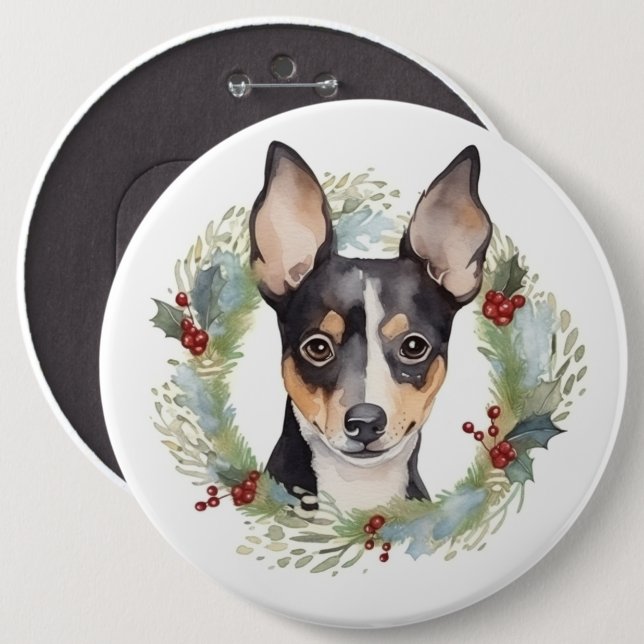 Rat Terrier Christmas Wreath Festive Pup Button (Vorne & Hinten)